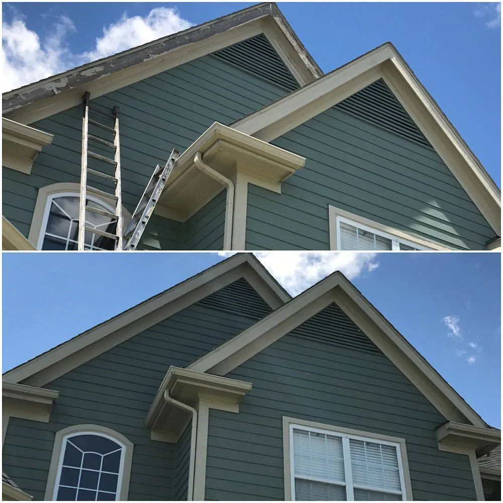 Before and after painting exterior wood trim