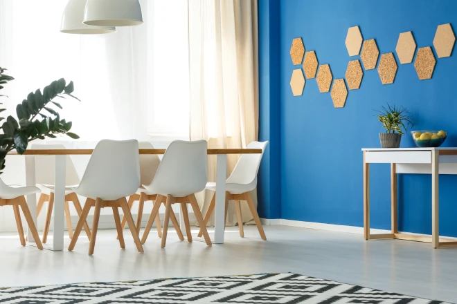 Room-with-blue-accent-wall - Tribble Painting Room with blue accent wall.